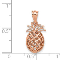 14K Rose Polished & Diamond-cut 3D Pineapple Pendant-D4534