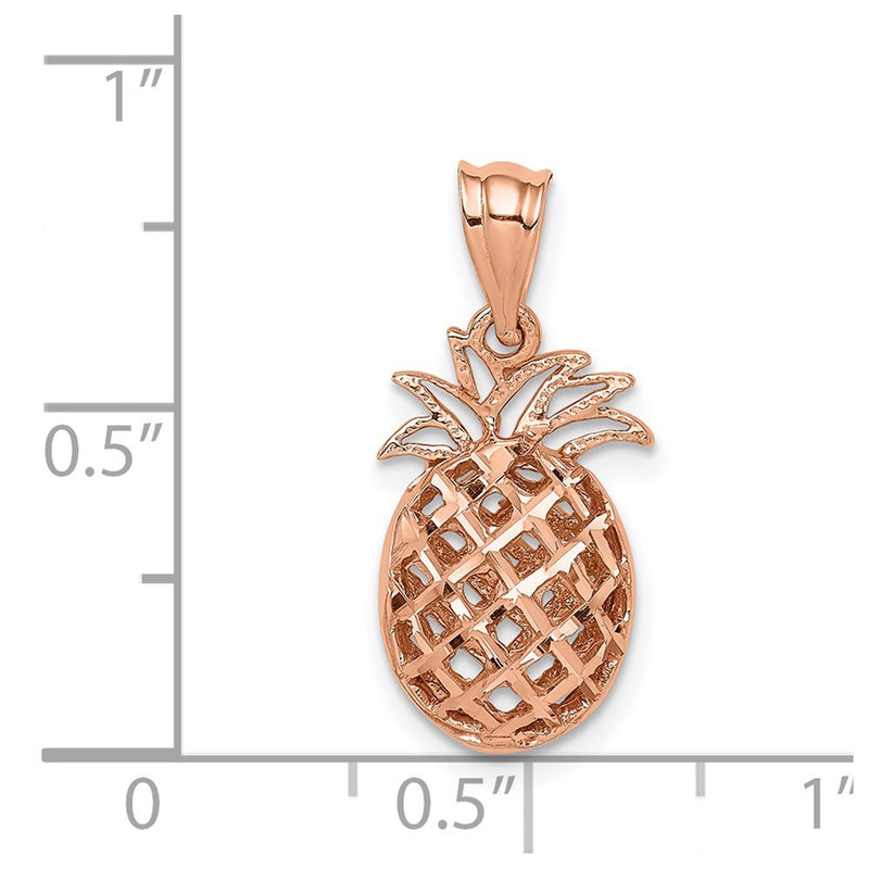 14K Rose Polished & Diamond-cut 3D Pineapple Pendant-D4534