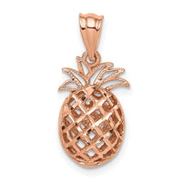 14K Rose Polished & Diamond-cut 3D Pineapple Pendant-D4534