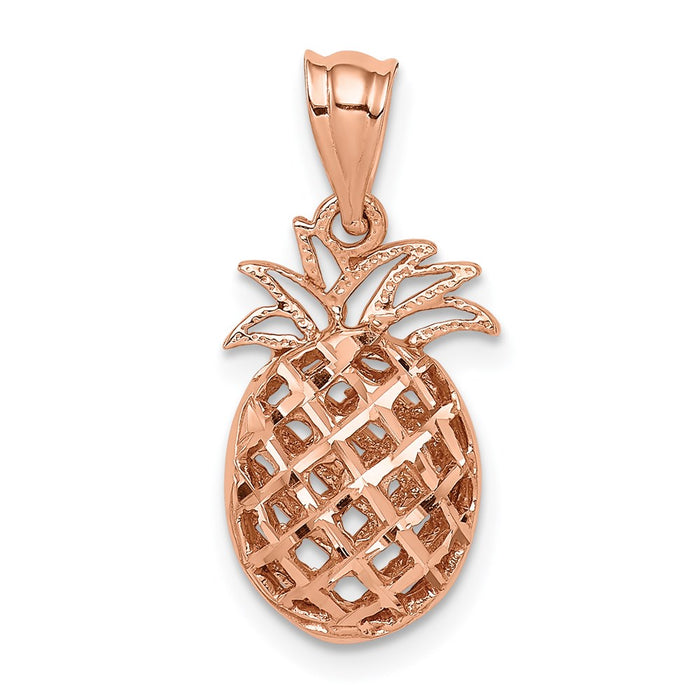 14K Rose Polished & Diamond-cut 3D Pineapple Pendant-D4534