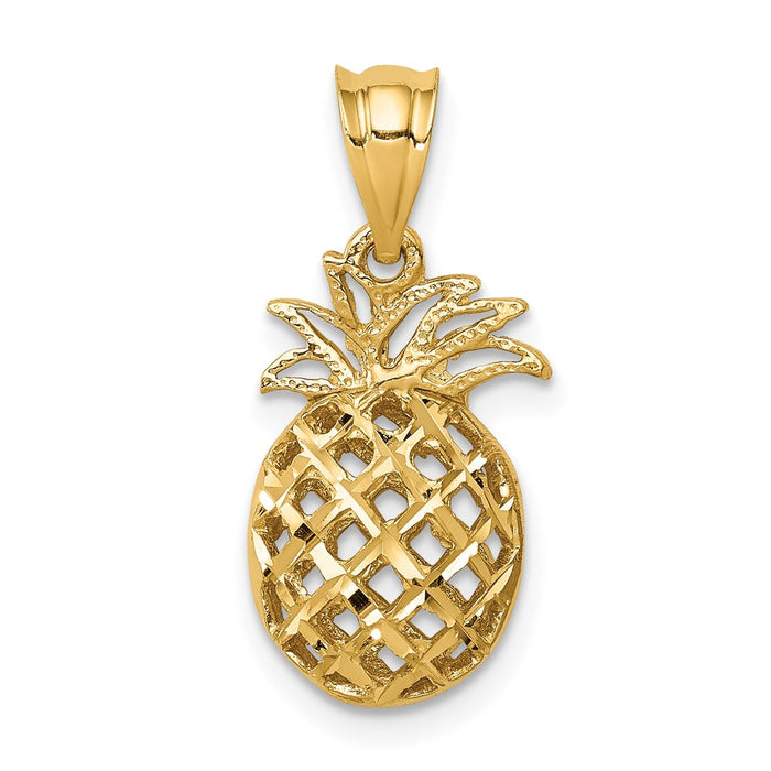 14K Polished & Diamond-cut 3D Pineapple Pendant-D4535