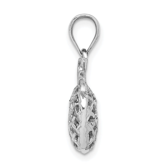 14K White Polished & Diamond-cut 3D Pineapple Pendant-D4536