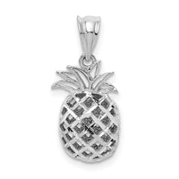 14K White Polished & Diamond-cut 3D Pineapple Pendant-D4536