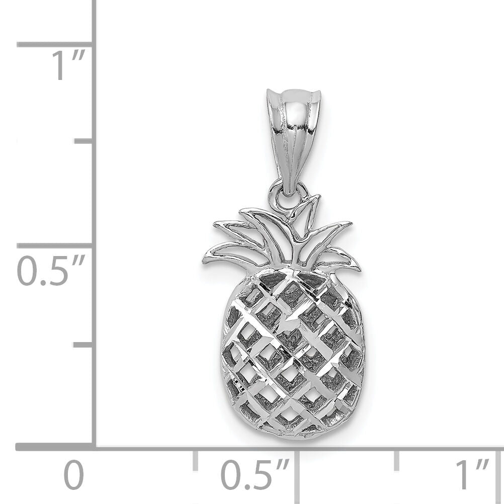 14K White Polished & Diamond-cut 3D Pineapple Pendant-D4536
