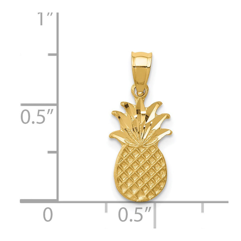 14K Brushed & Diamond-cut Pineapple Pendant-D4538