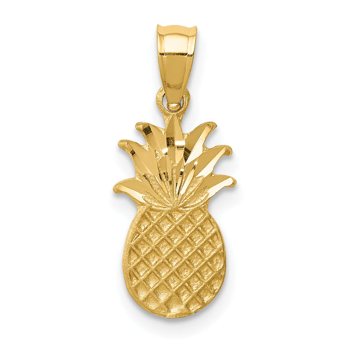 14K Brushed & Diamond-cut Pineapple Pendant-D4538