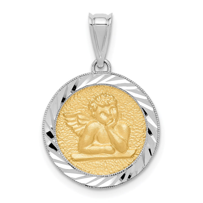 14K Two-tone Polished & Diamond-cut Bezel Angel Pendant-D4546