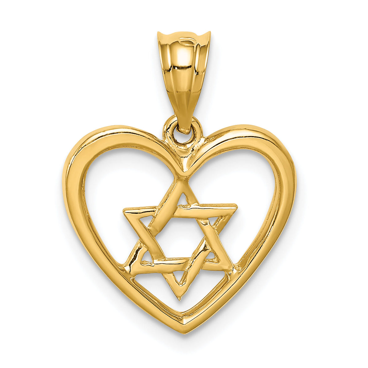 14K Polished Star of David in Heart Pendant-D4550