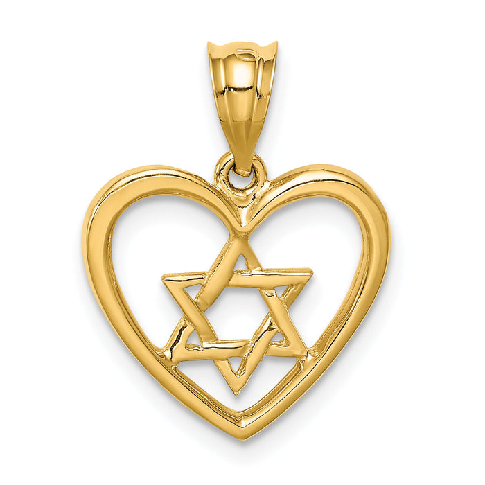 14K Polished Star of David in Heart Pendant-D4550