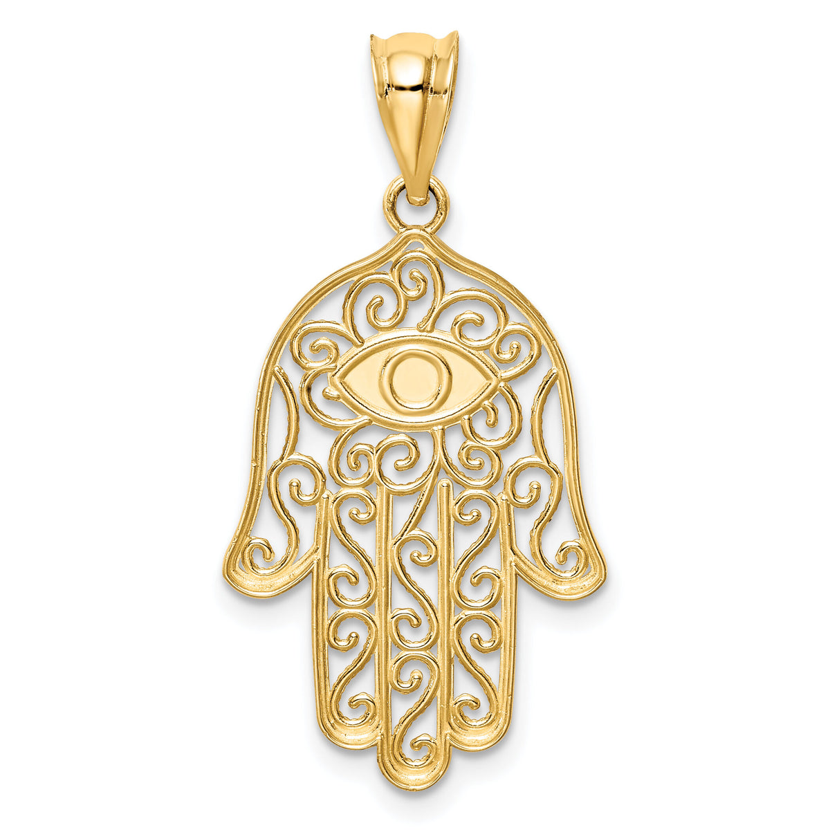 14K Polished and Enameled Hamsa Pendant-D4553
