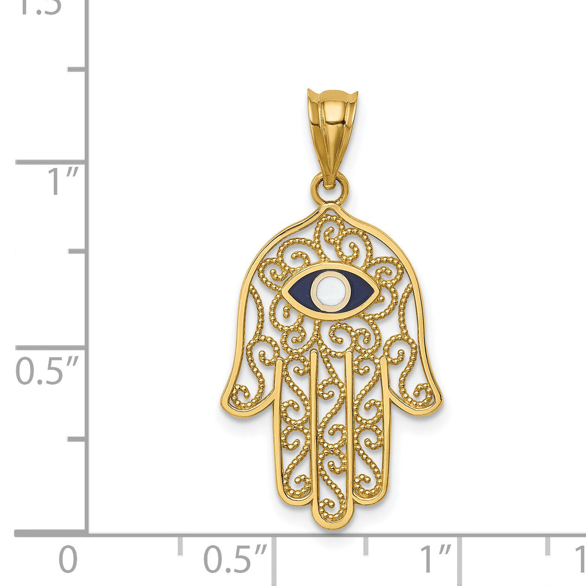 14K Polished and Enameled Hamsa Pendant-D4553