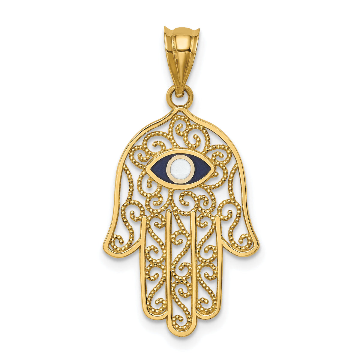 14K Polished and Enameled Hamsa Pendant-D4553