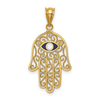 14K Polished and Enameled Hamsa Pendant-D4553
