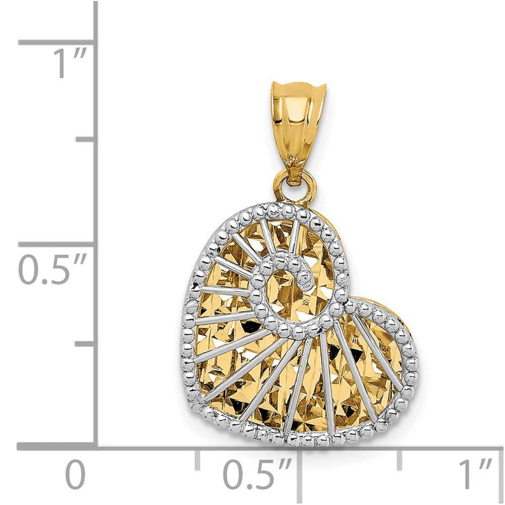 14K Two-tone Polished and Diamond-cut Hollow Heart Pendant-D4561