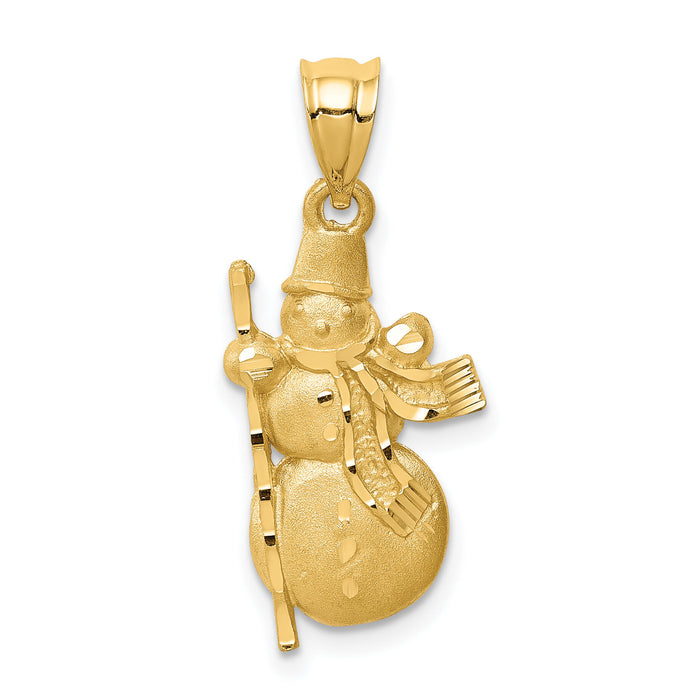 14K Diamond-cut Brushed and Polished Snowman Pendant-D4568
