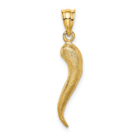 14K Brushed 3D Italian Horn Pendant-D4570