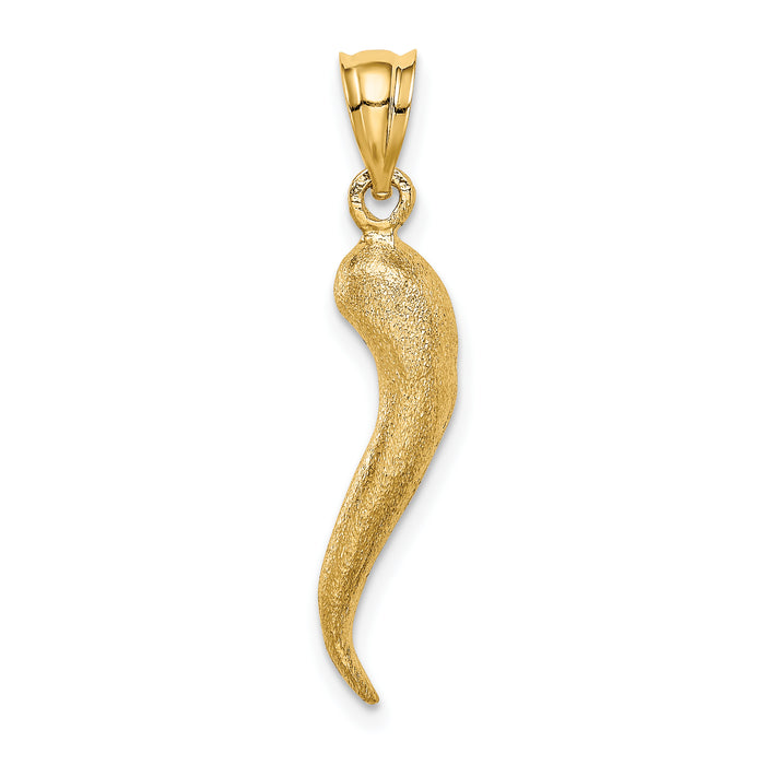 14K Brushed 3D Italian Horn Pendant-D4570
