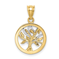 14K Two-tone Polished Tree of Life Pendant-D4574