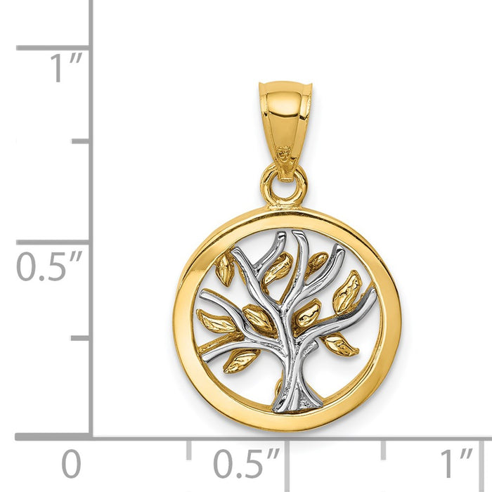 14K Two-tone Polished Tree of Life Pendant-D4574