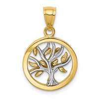 14K Two-tone Polished Tree of Life Pendant-D4574