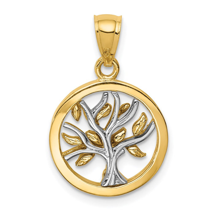 14K Two-tone Polished Tree of Life Pendant-D4574