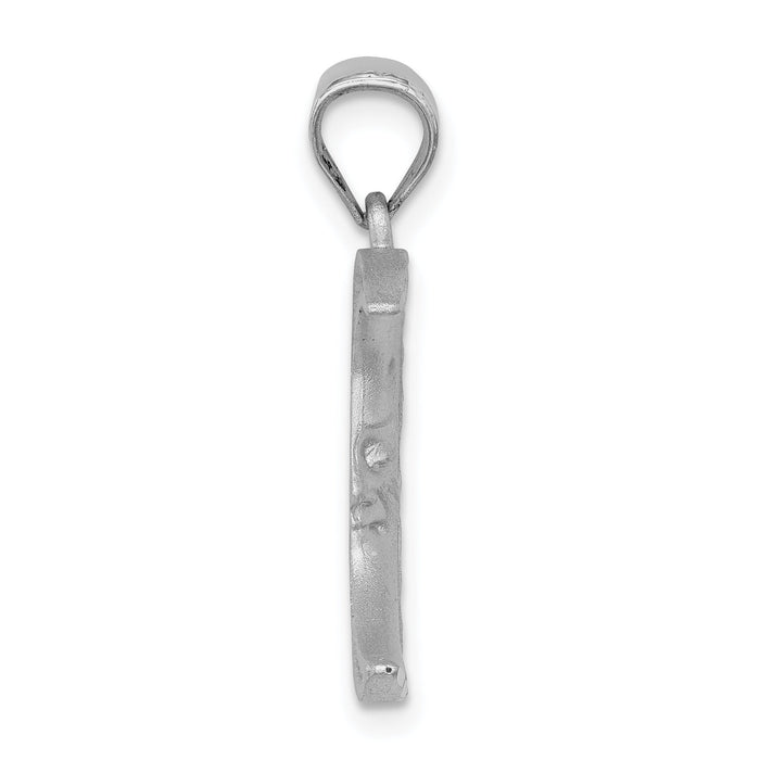 14k White Gold Satin Diamond-cut Moon Pendant-D4587