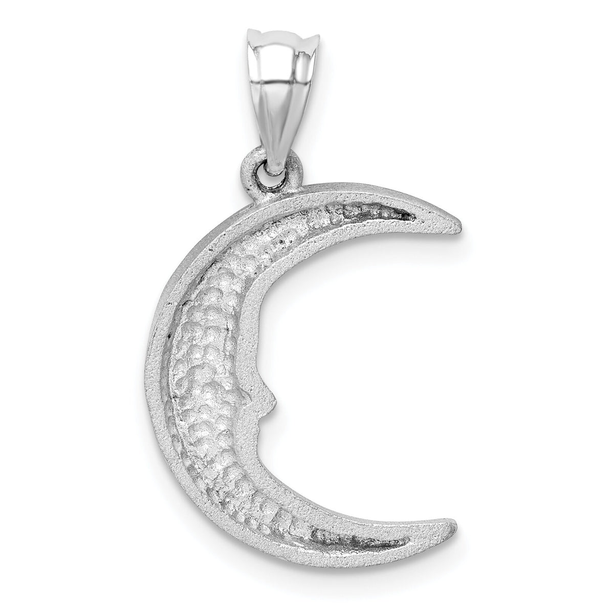14k White Gold Satin Diamond-cut Moon Pendant-D4587