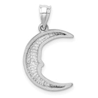 14k White Gold Satin Diamond-cut Moon Pendant-D4587