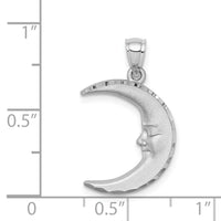 14k White Gold Satin Diamond-cut Moon Pendant-D4587