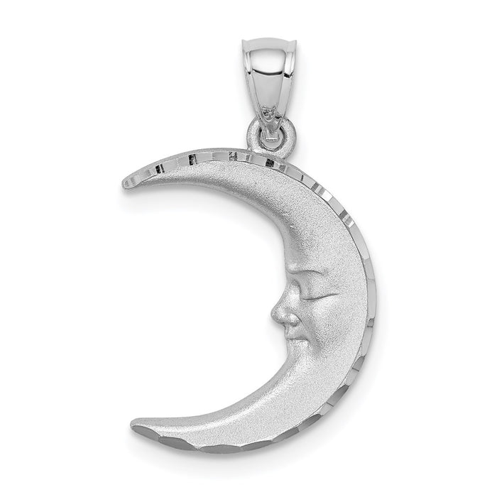 14k White Gold Satin Diamond-cut Moon Pendant-D4587