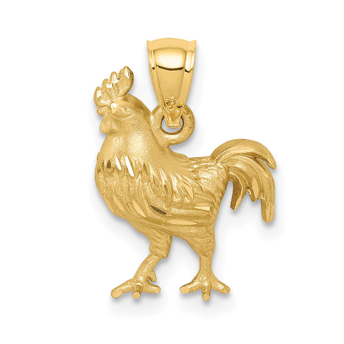 14k Satin D/C Rooster Pendant-D4592