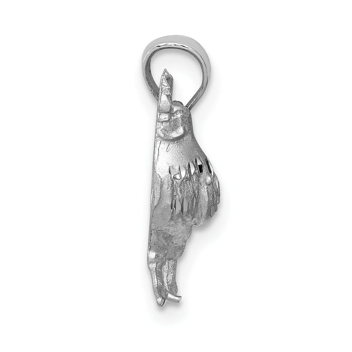 14k White Gold Satin Diamond-cut Rooster Pendant-D4593