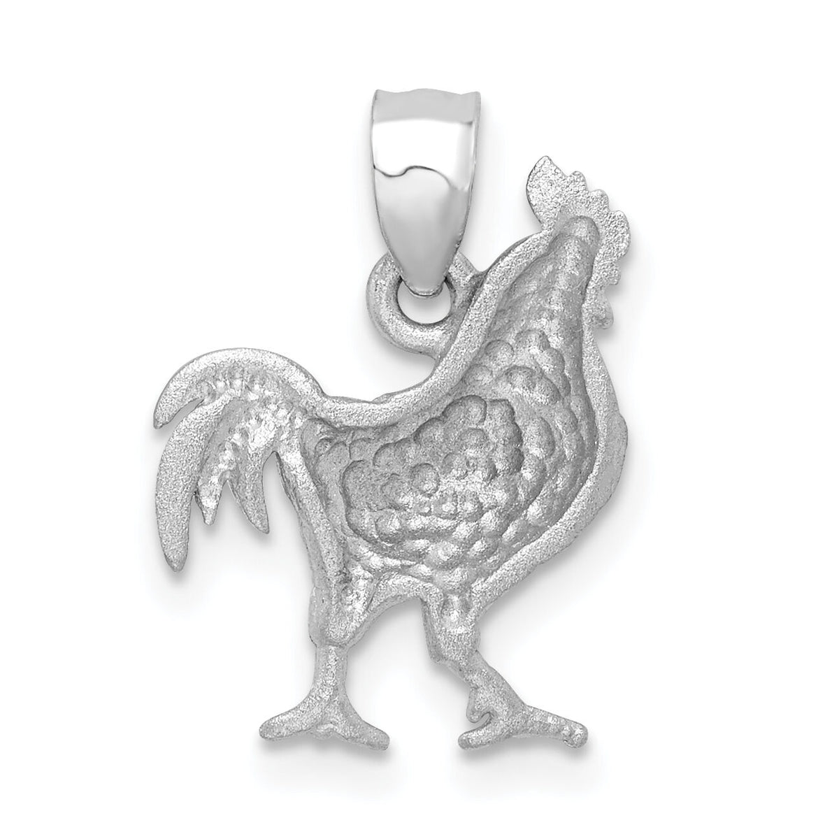 14k White Gold Satin Diamond-cut Rooster Pendant-D4593