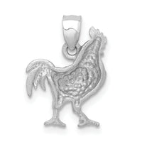 14k White Gold Satin Diamond-cut Rooster Pendant-D4593