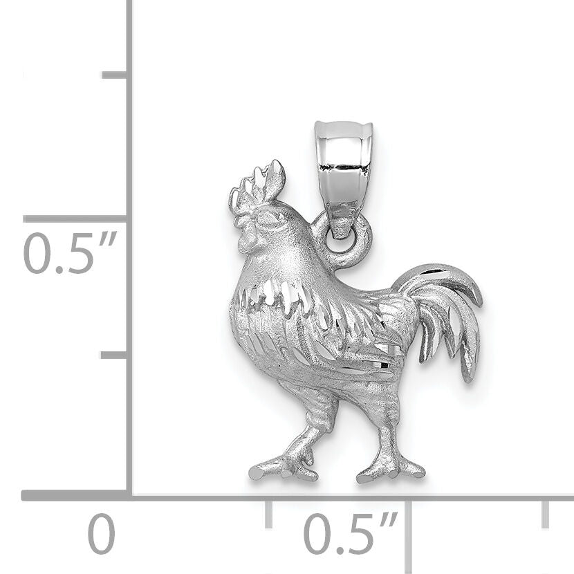 14k White Gold Satin Diamond-cut Rooster Pendant-D4593