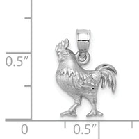 14k White Gold Satin Diamond-cut Rooster Pendant-D4593