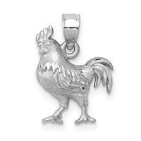 14k White Gold Satin Diamond-cut Rooster Pendant-D4593