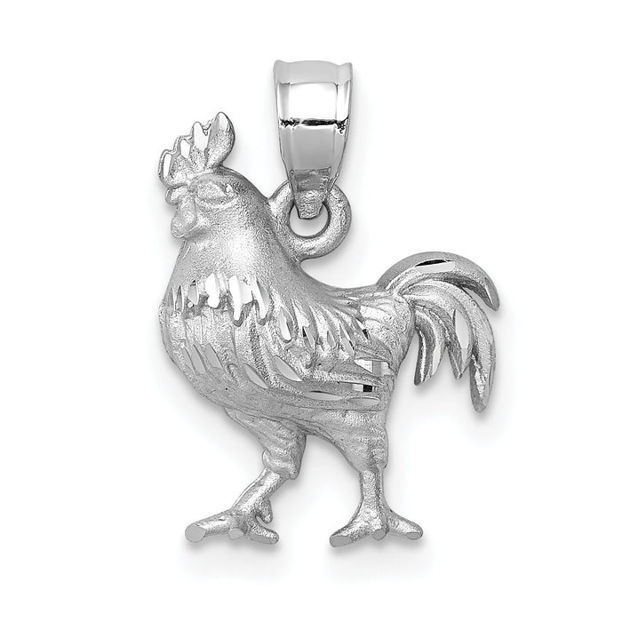 14k White Gold Satin Diamond-cut Rooster Pendant-D4593
