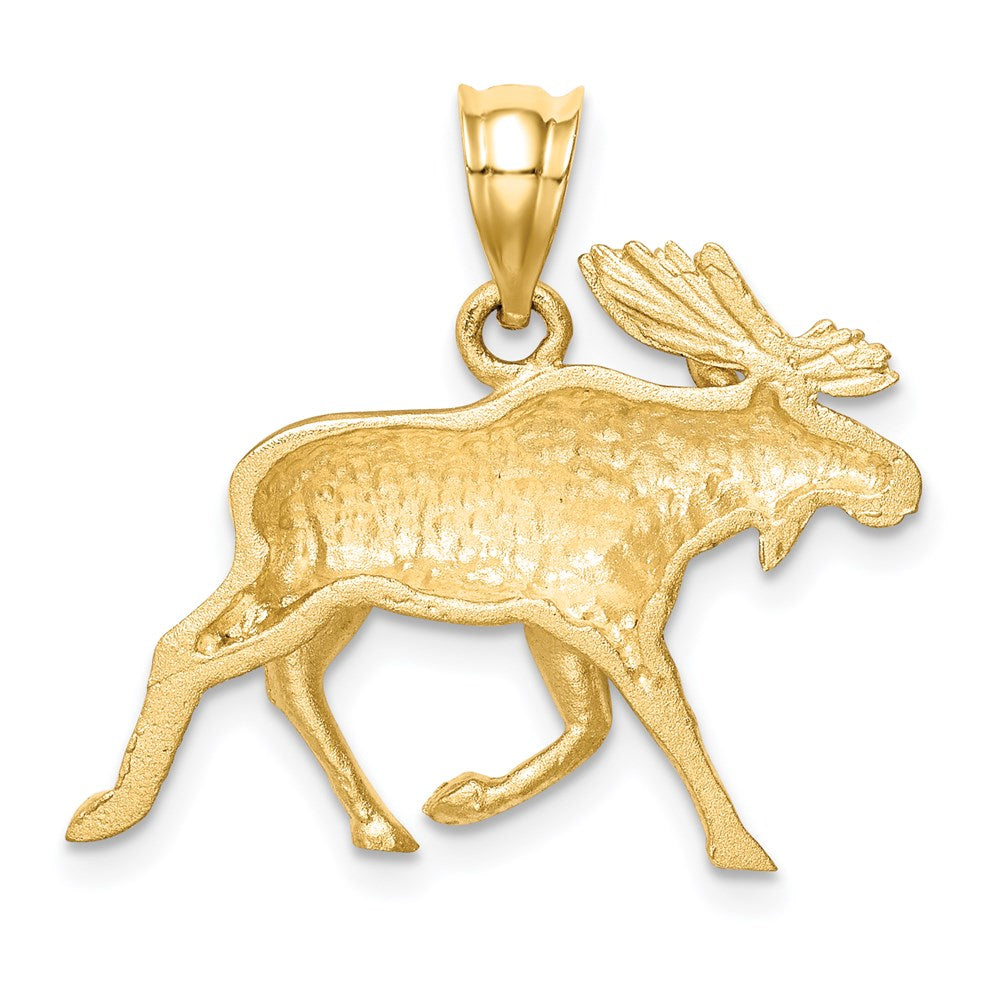 14K Brushed & Diamond-cut Alaskan Moose Pendant-D4595