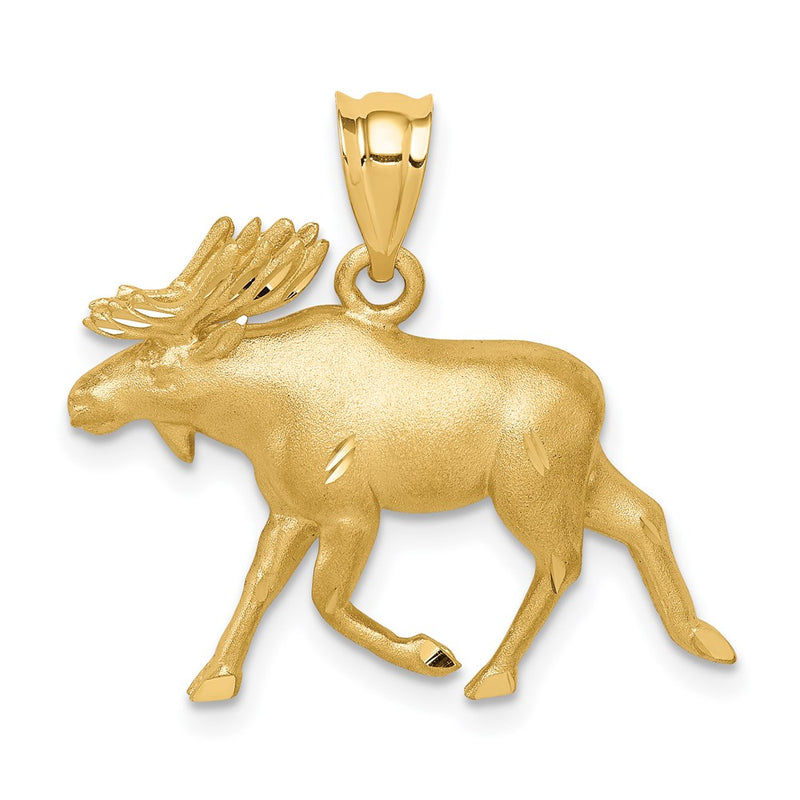 14K Brushed & Diamond-cut Alaskan Moose Pendant-D4595