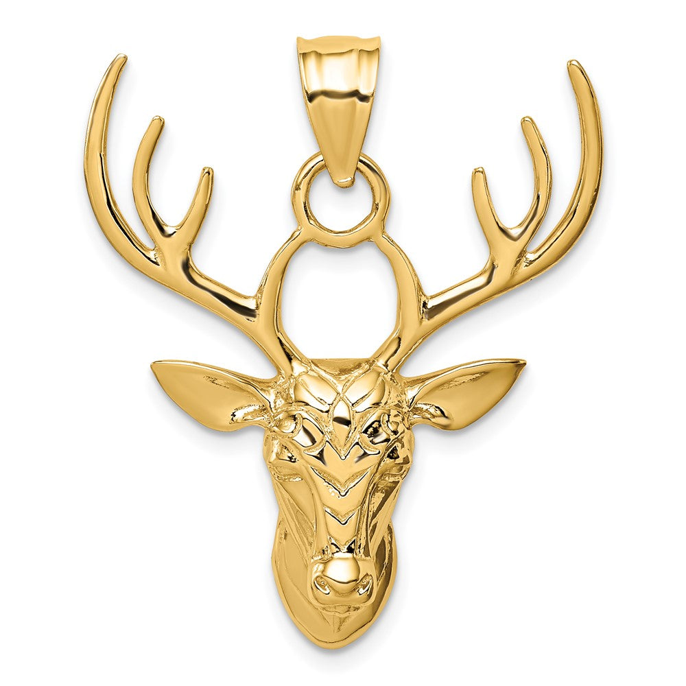 14K Polished Deer Head Pendant-D4596