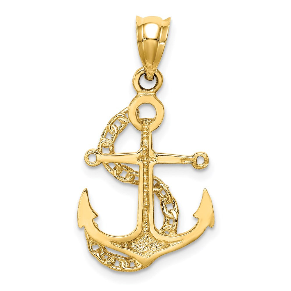 14K Polished Anchor & Chain Pendant-D4602