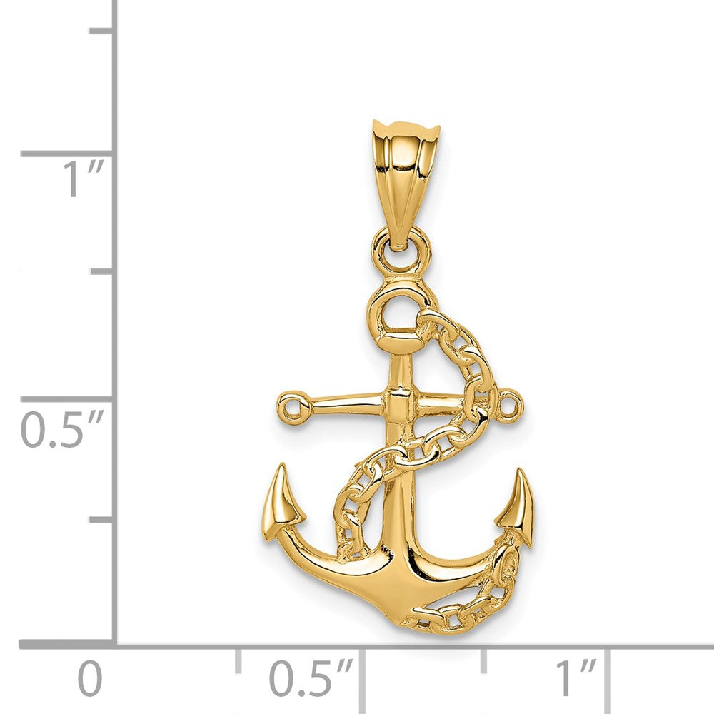 14K Polished Anchor & Chain Pendant-D4602