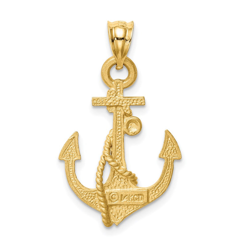 14K Brushed & Diamond-cut Anchor Pendant-D4603