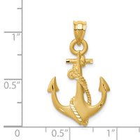 14K Brushed & Diamond-cut Anchor Pendant-D4603