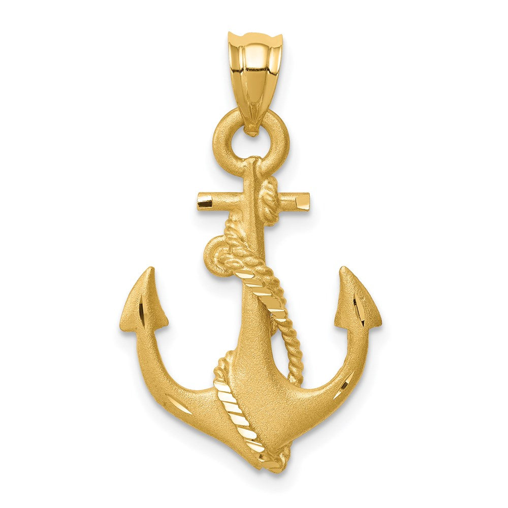 14K Brushed & Diamond-cut Anchor Pendant-D4603