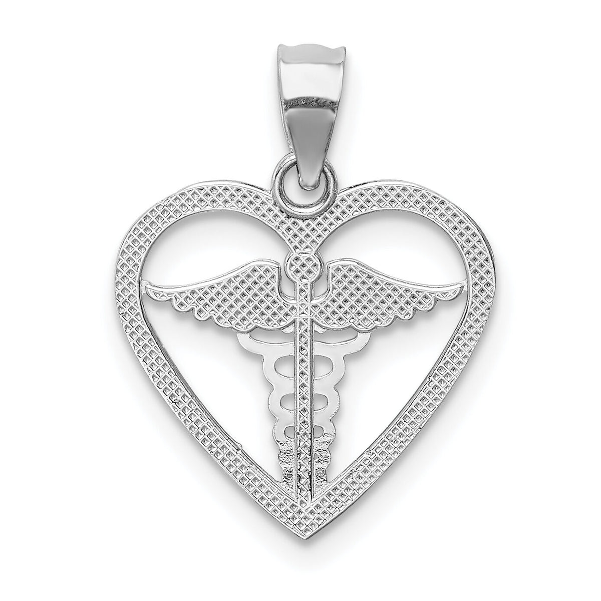 14K White Polished Medical Heart Pendant-D4616