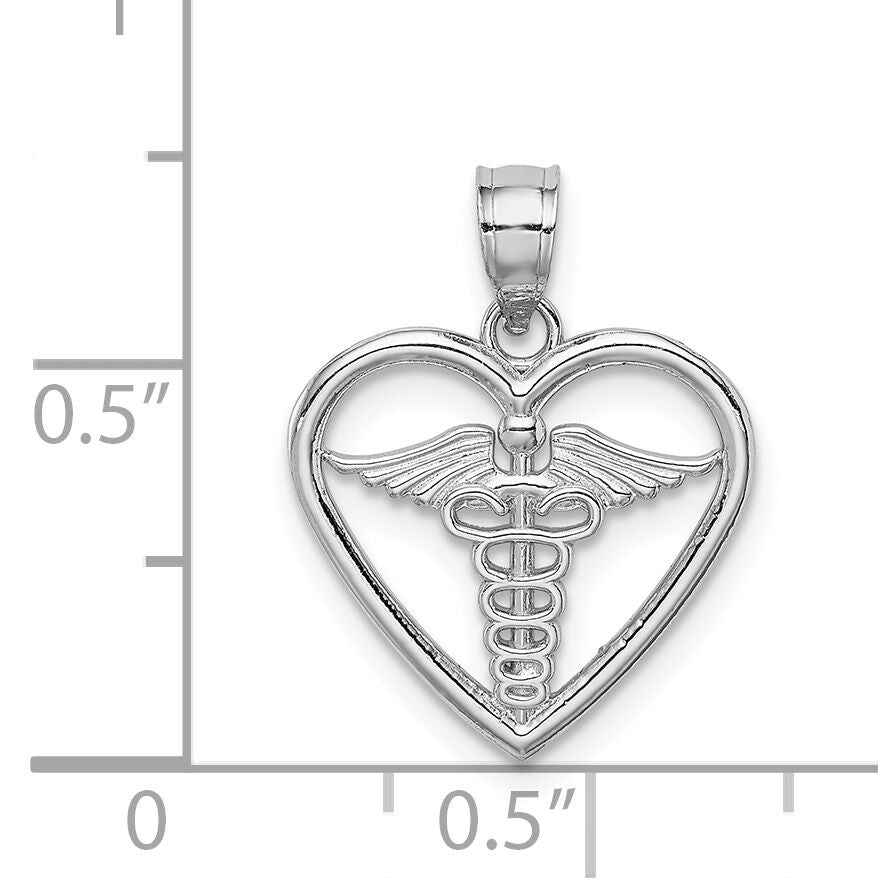 14K White Polished Medical Heart Pendant-D4616