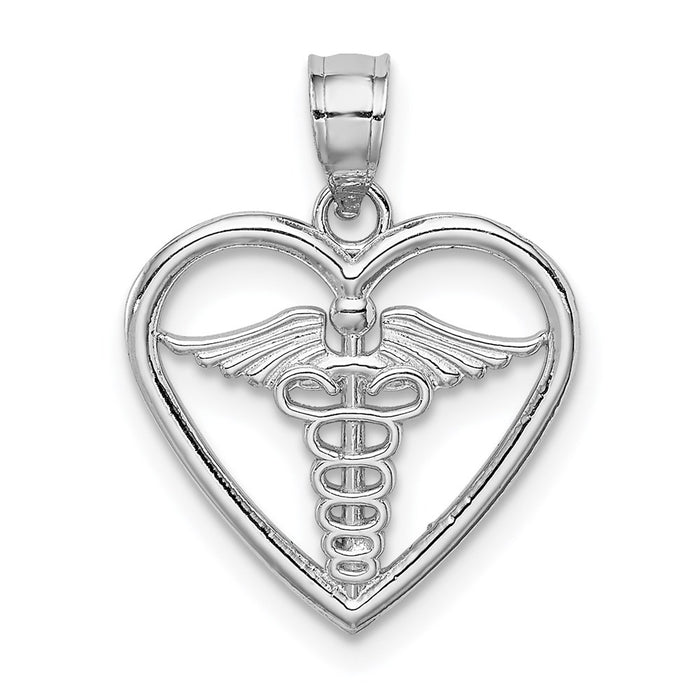 14K White Polished Medical Heart Pendant-D4616