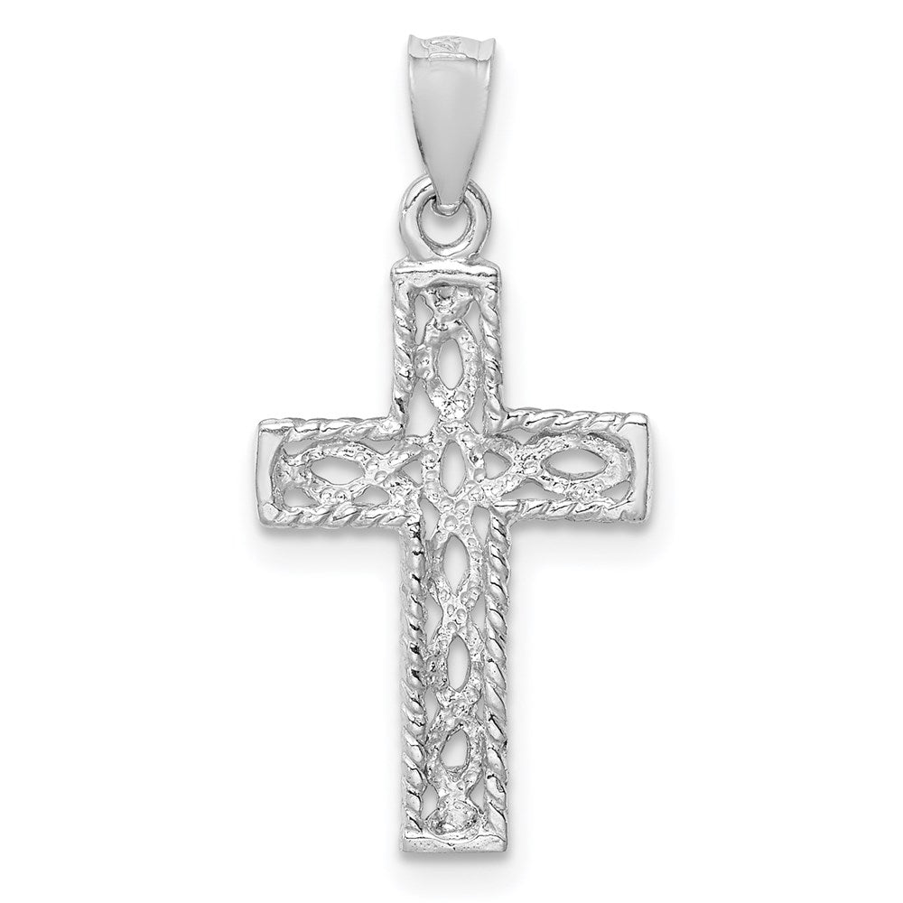 14K White Polished Braided Cross Pendant-D4641